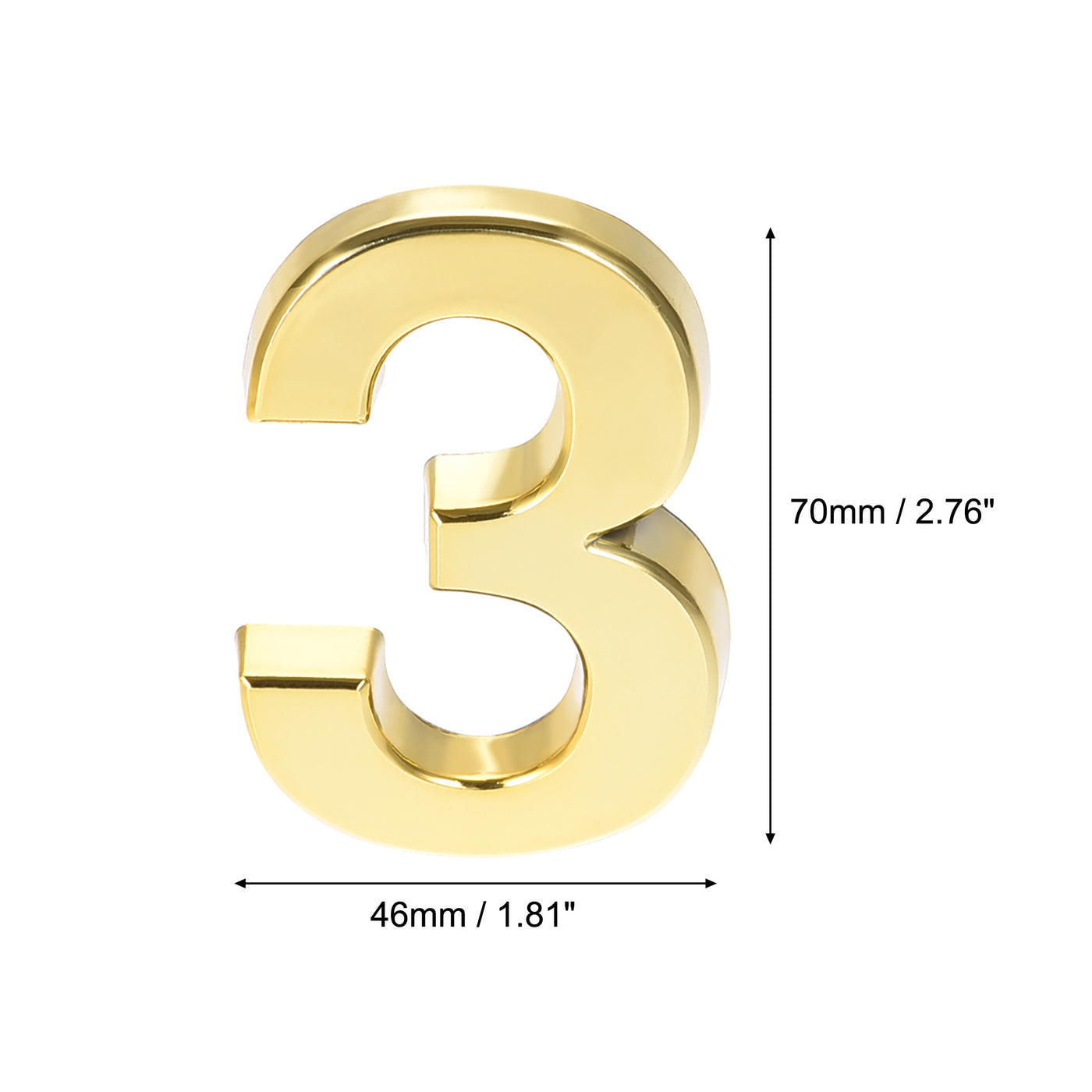 Uxcell Uxcell Self Adhesive House Number, 2.76 Inch ABS Plastic Number 3 for House Hotel Mailbox Address Sign Gold Tone 2 Pcs