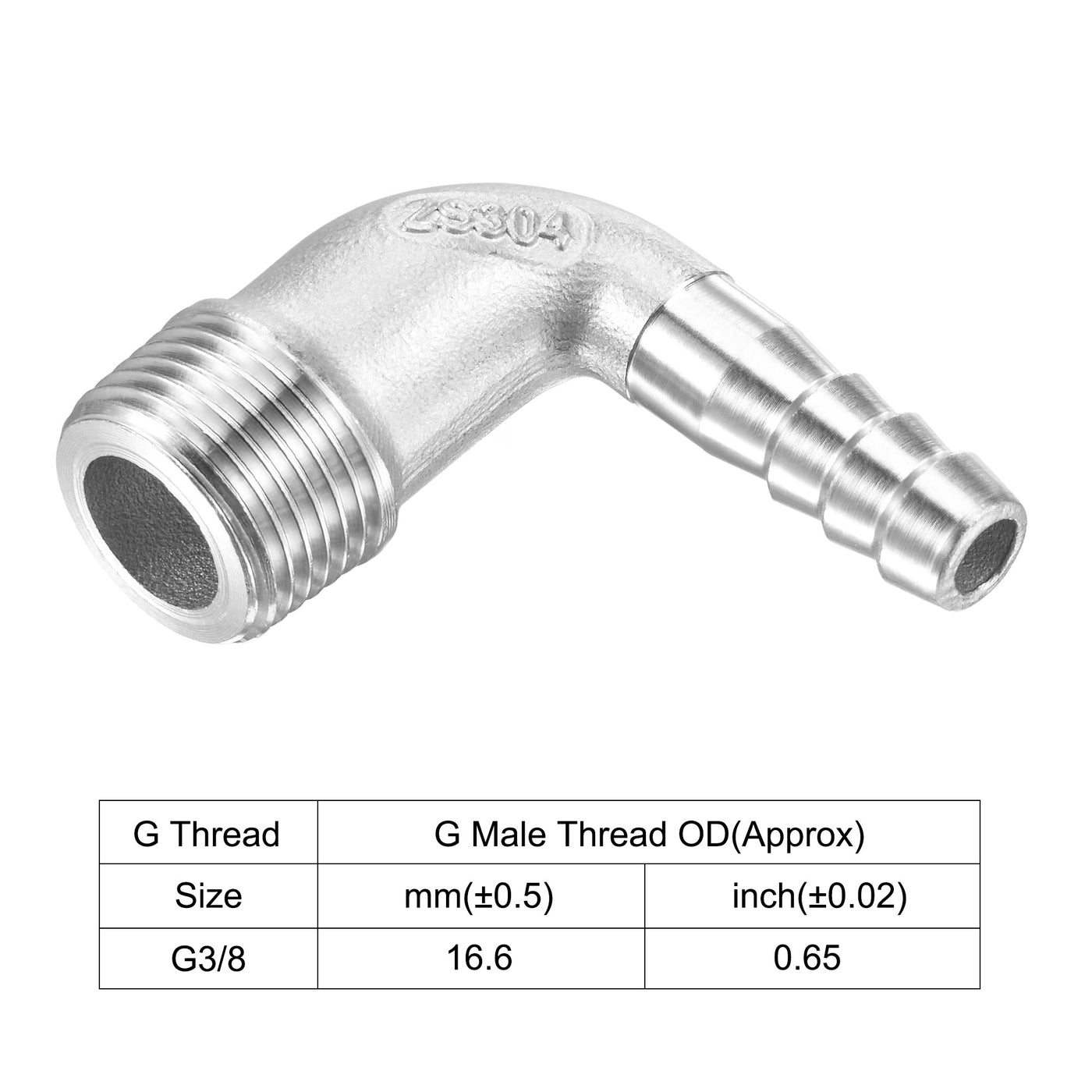 Uxcell Uxcell Stainless Steel Hose Barb Fitting Elbow 16mm x G3/8 Male Pipe Connector