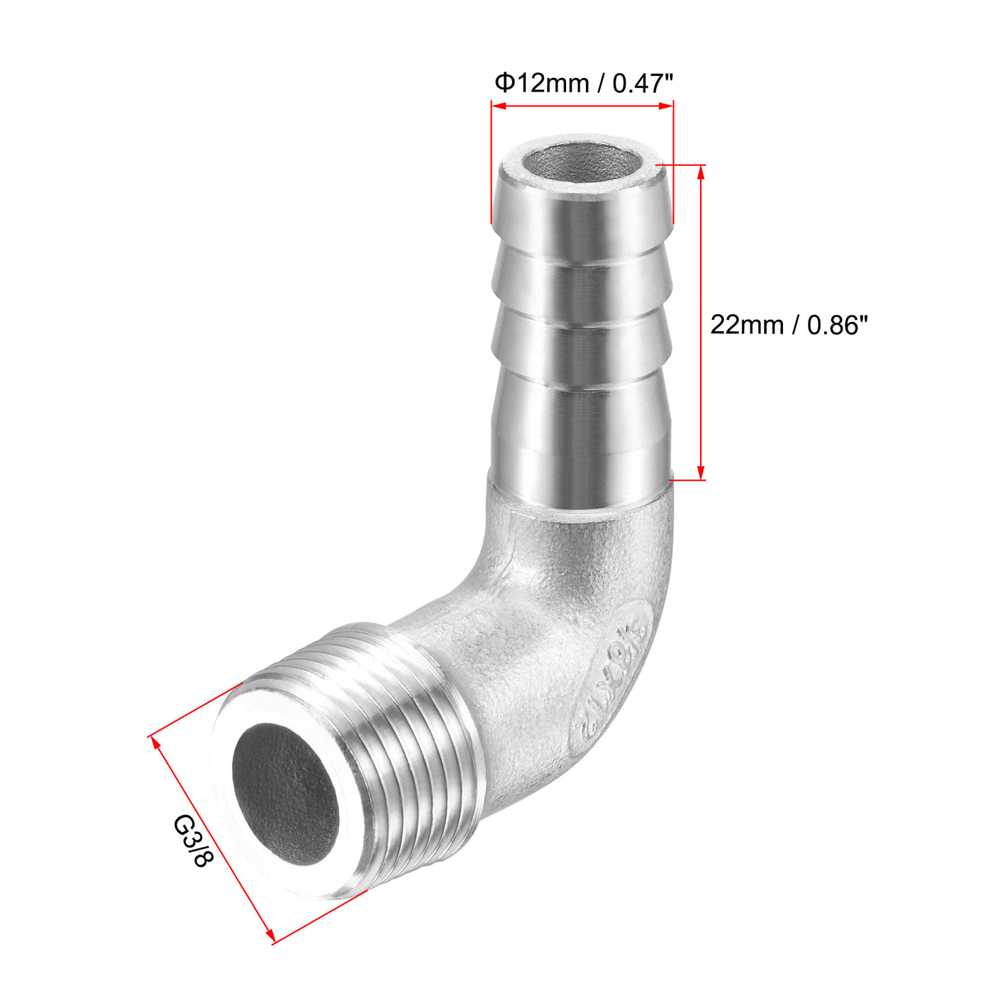 Uxcell Uxcell Stainless Steel Hose Barb Fitting Elbow 16mm x G3/8 Male Pipe Connector