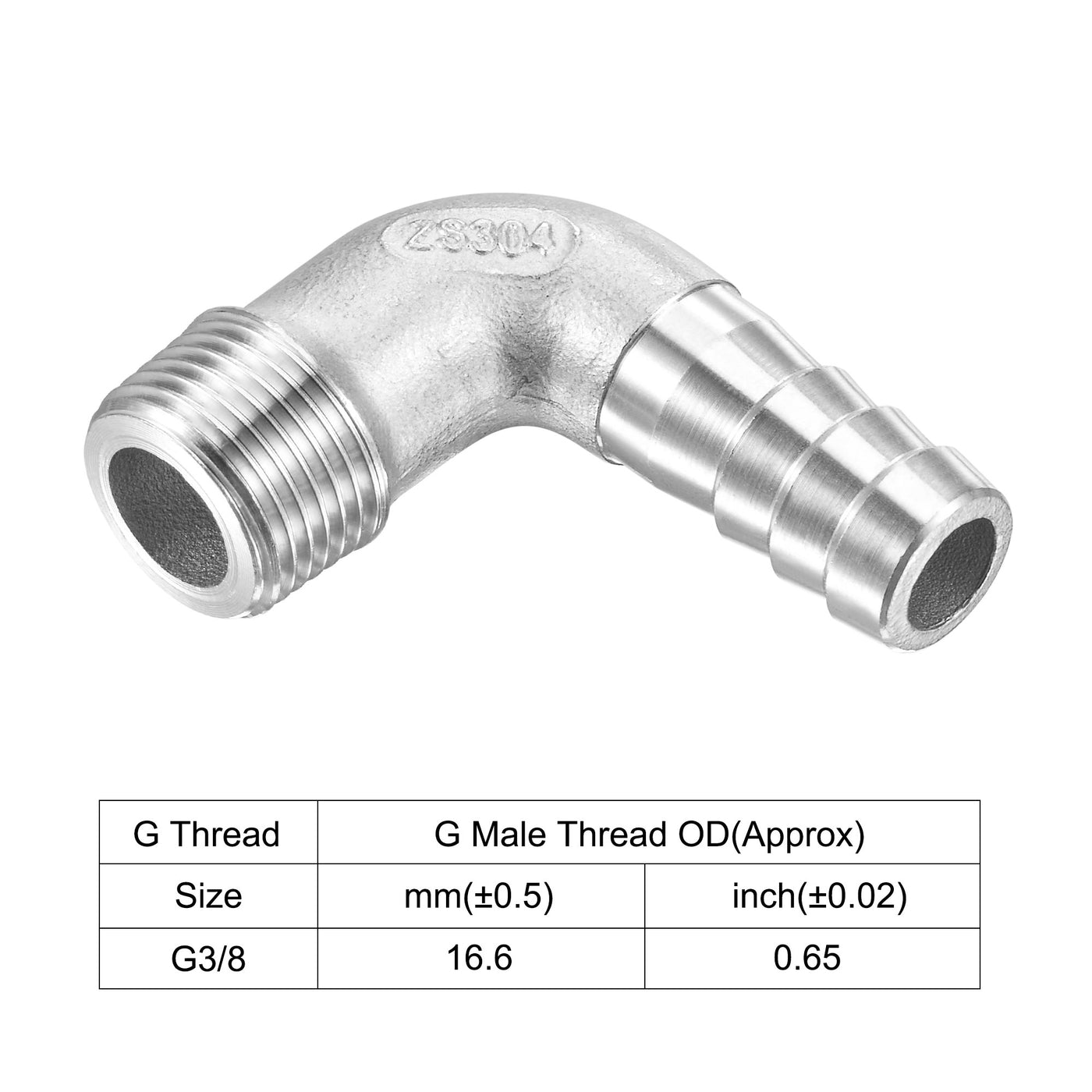 Uxcell Uxcell Stainless Steel Hose Barb Fitting Elbow 16mm x G3/8 Male Pipe Connector