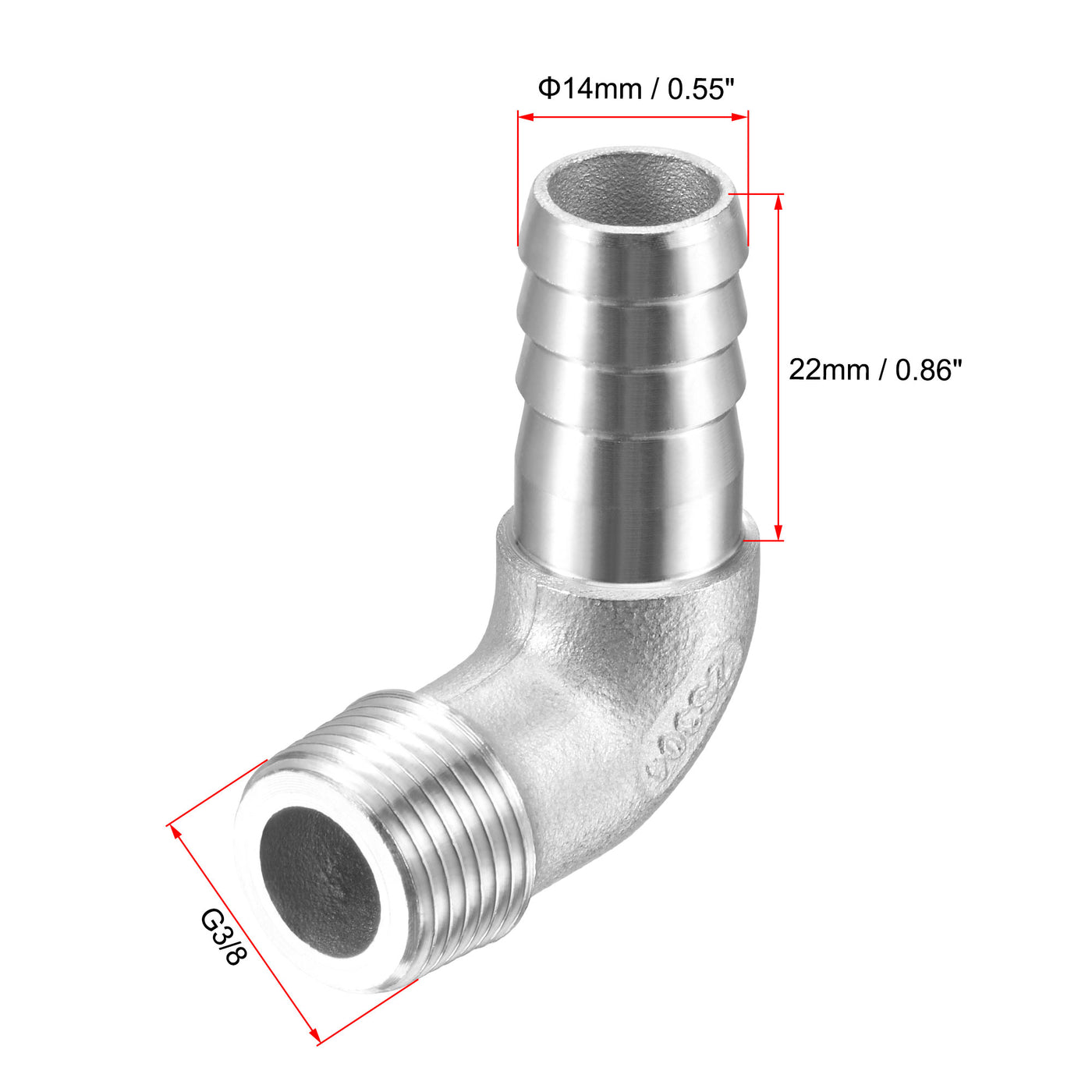 Uxcell Uxcell Stainless Steel Hose Barb Fitting Elbow 16mm x G3/8 Male Pipe Connector