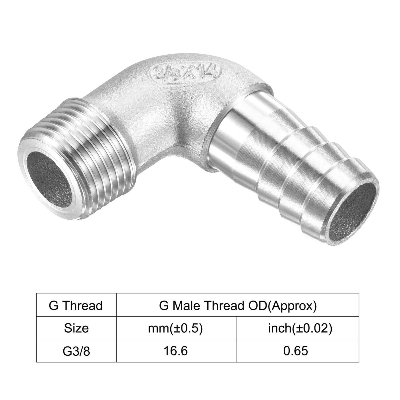 Uxcell Uxcell Stainless Steel Hose Barb Fitting Elbow 16mm x G3/8 Male Pipe Connector