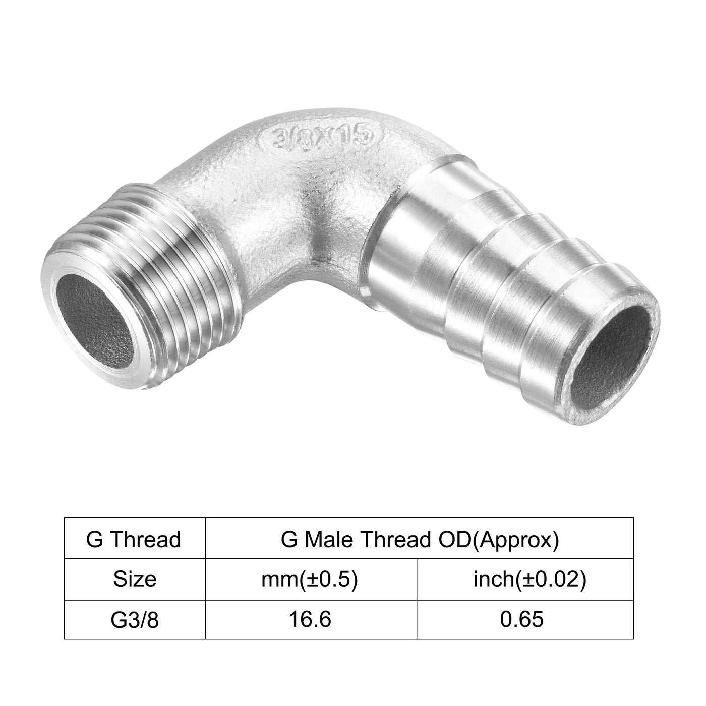 Uxcell Uxcell Stainless Steel Hose Barb Fitting Elbow 16mm x G3/8 Male Pipe Connector