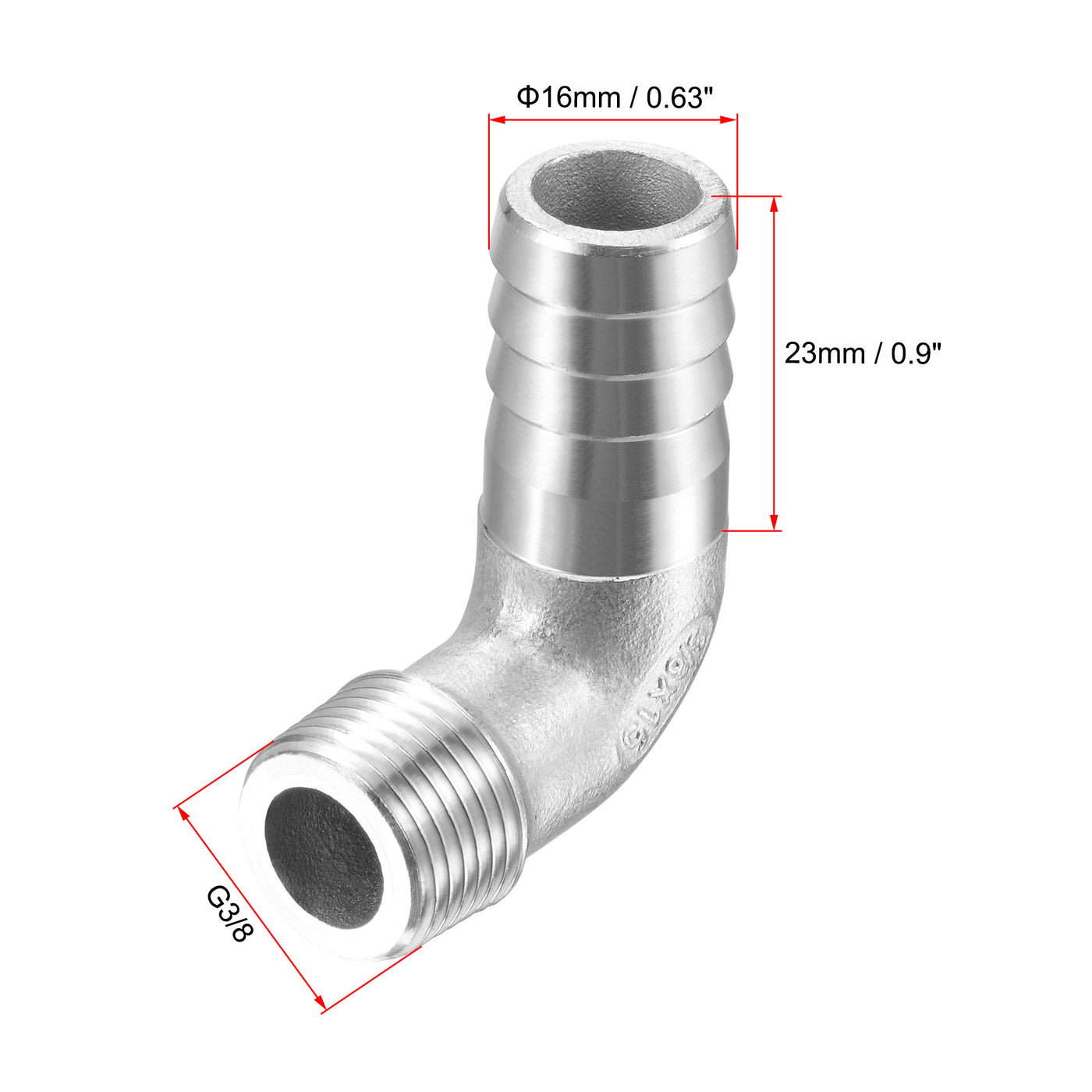 Uxcell Uxcell Stainless Steel Hose Barb Fitting Elbow 16mm x G3/8 Male Pipe Connector