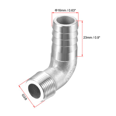 Harfington Uxcell Stainless Steel Hose Barb Fitting Elbow 16mm x G3/8 Male Pipe Connector