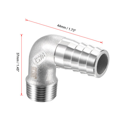 Harfington Uxcell Stainless Steel Hose Barb Fitting Elbow 16mm x G3/8 Male Pipe Connector