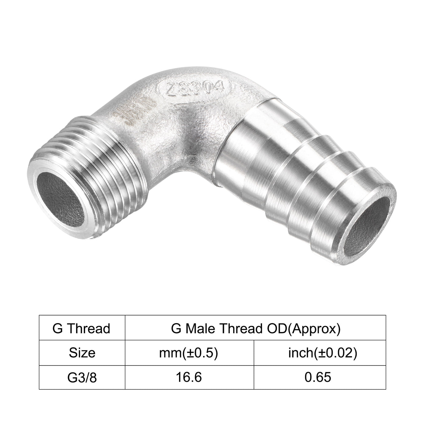 Uxcell Uxcell Stainless Steel Hose Barb Fitting Elbow 16mm x G3/8 Male Pipe Connector