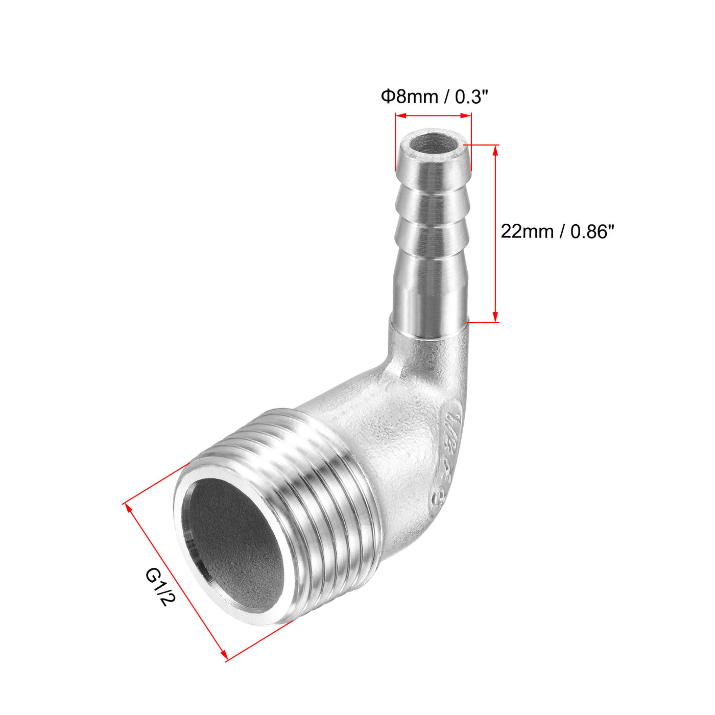 Uxcell Uxcell Stainless Steel Hose Barb Fitting Elbow 20mm x G1/2 Male Pipe Connector