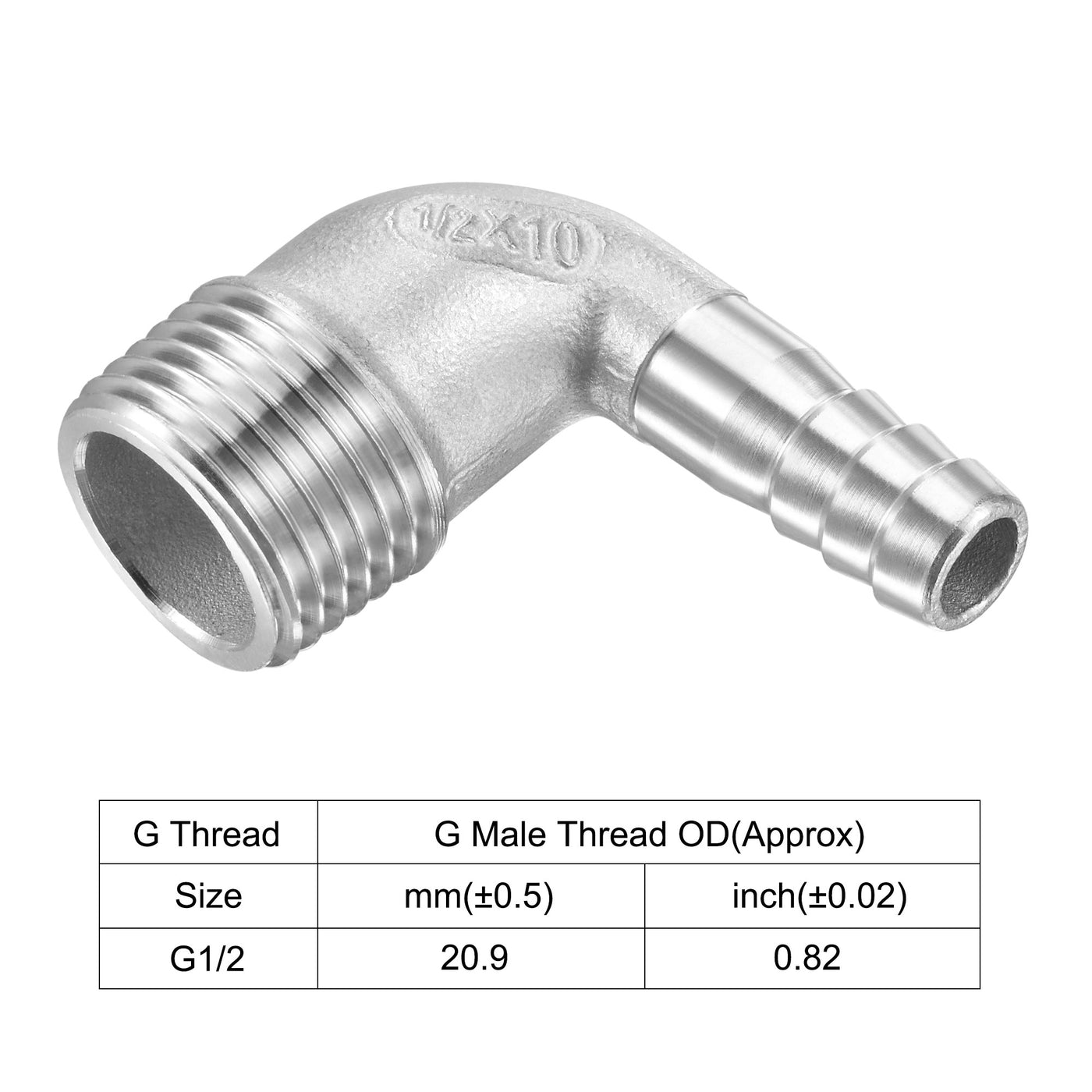 Uxcell Uxcell Stainless Steel Hose Barb Fitting Elbow 20mm x G1/2 Male Pipe Connector