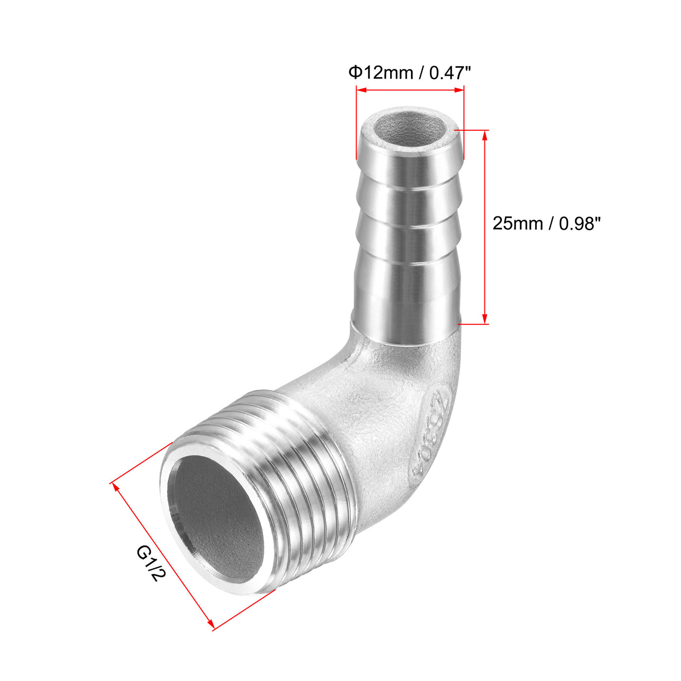 Uxcell Uxcell Stainless Steel Hose Barb Fitting Elbow 20mm x G1/2 Male Pipe Connector