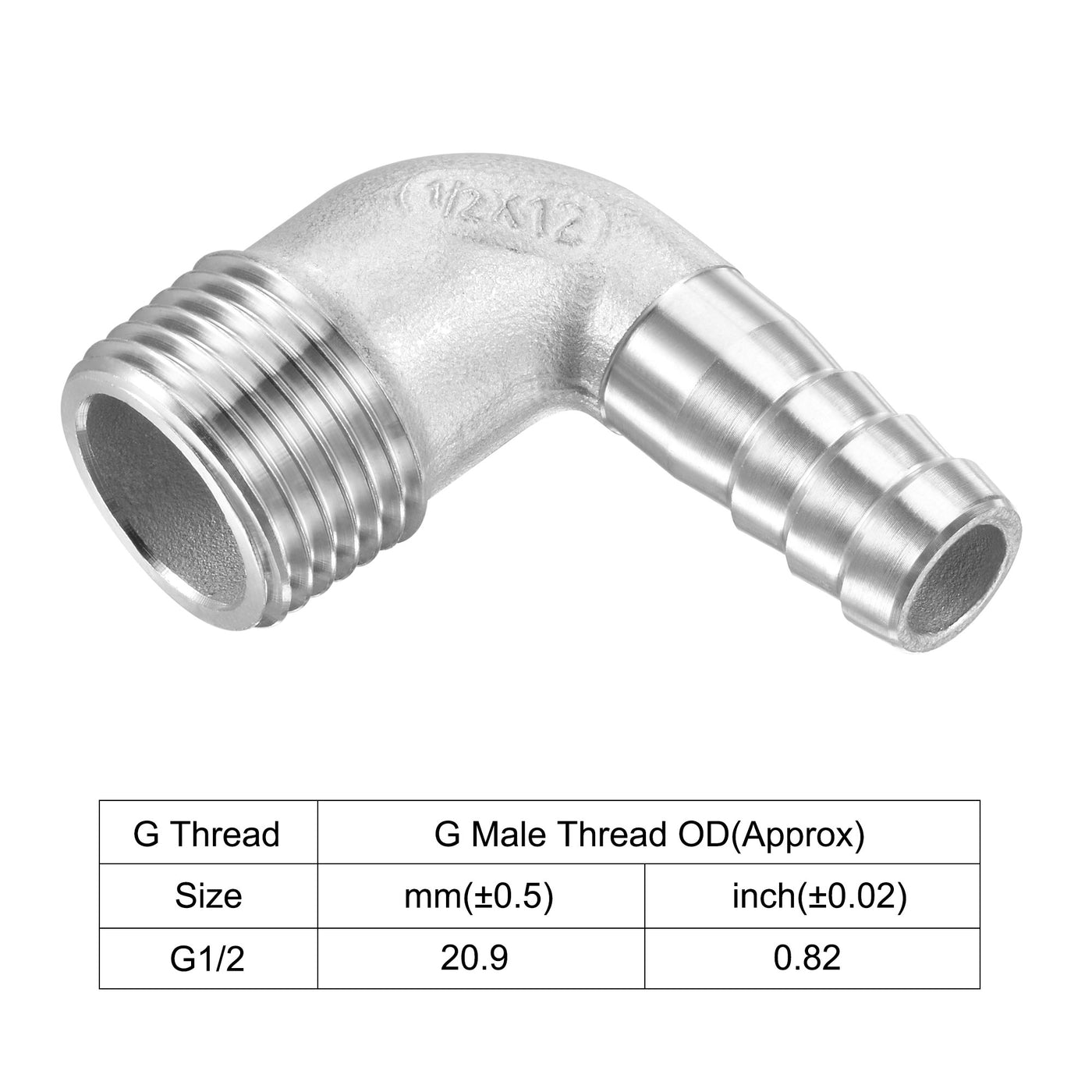 Uxcell Uxcell Stainless Steel Hose Barb Fitting Elbow 20mm x G1/2 Male Pipe Connector