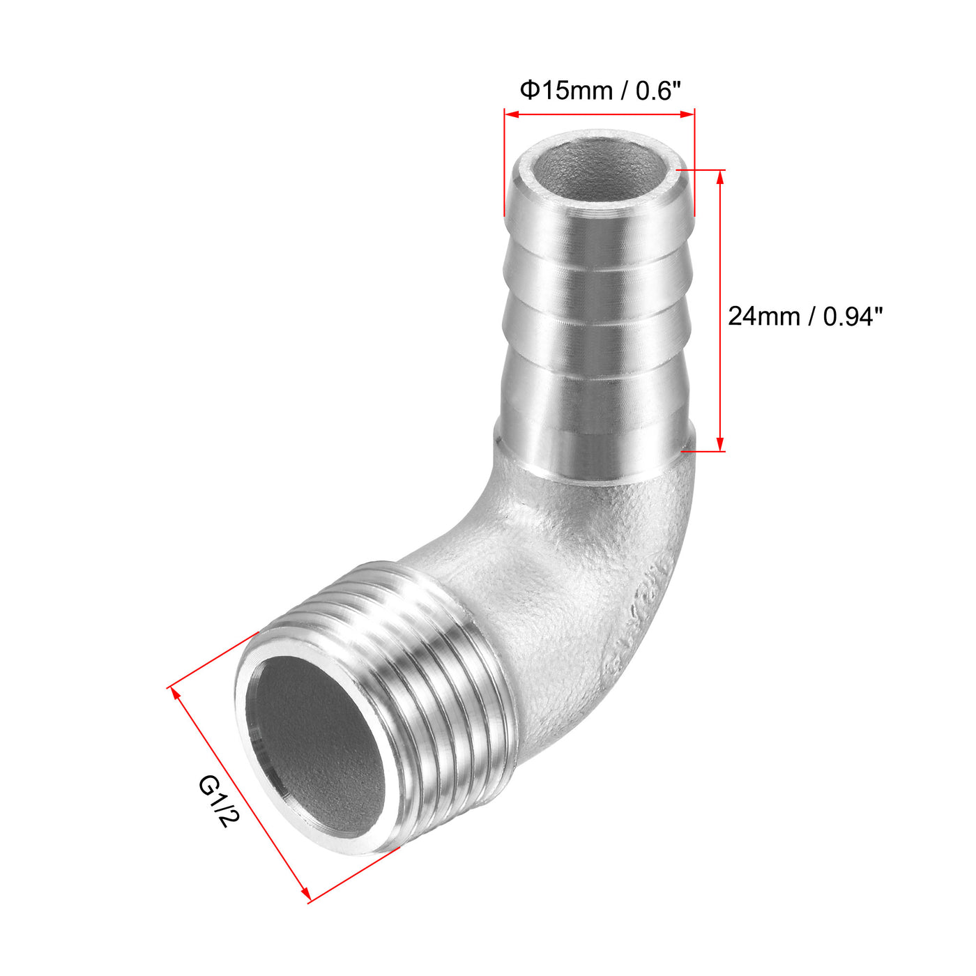 Uxcell Uxcell Stainless Steel Hose Barb Fitting Elbow 20mm x G1/2 Male Pipe Connector