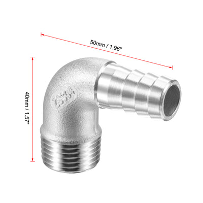 Harfington Uxcell Stainless Steel Hose Barb Fitting Elbow 20mm x G1/2 Male Pipe Connector