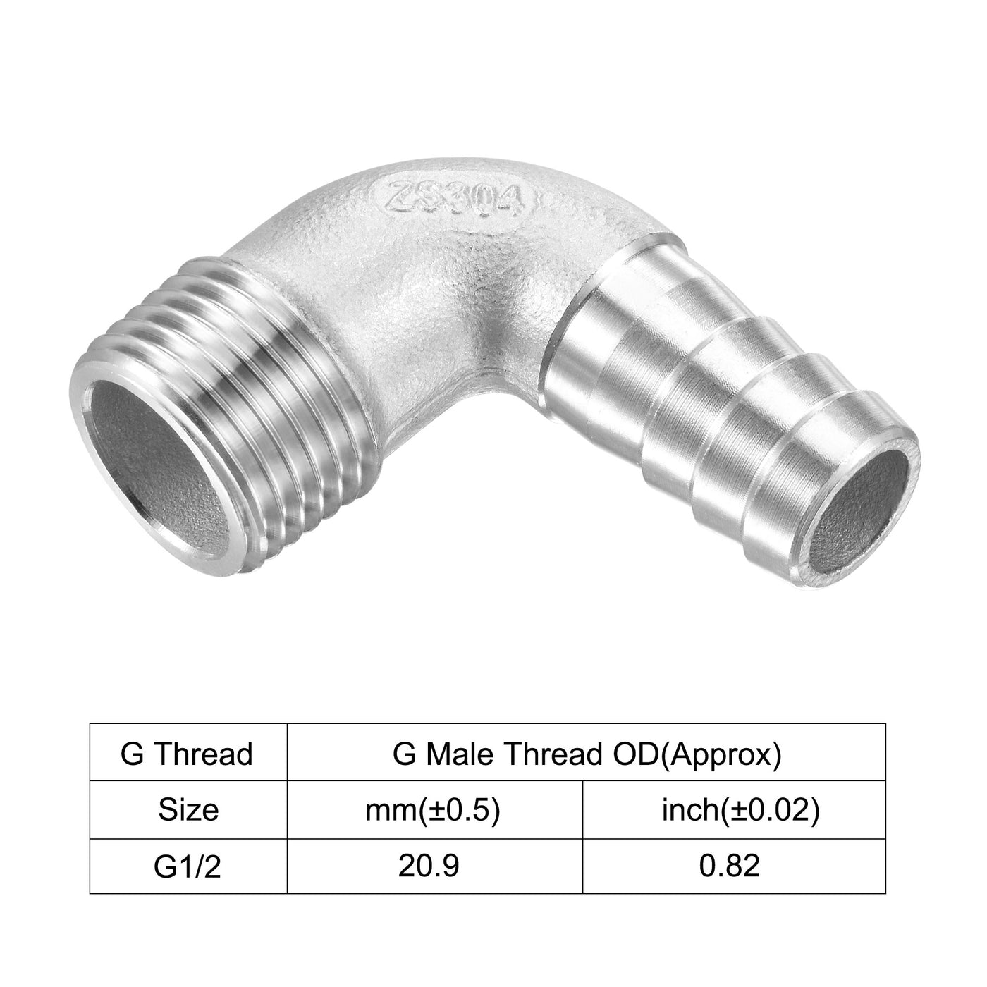 Uxcell Uxcell Stainless Steel Hose Barb Fitting Elbow 20mm x G1/2 Male Pipe Connector