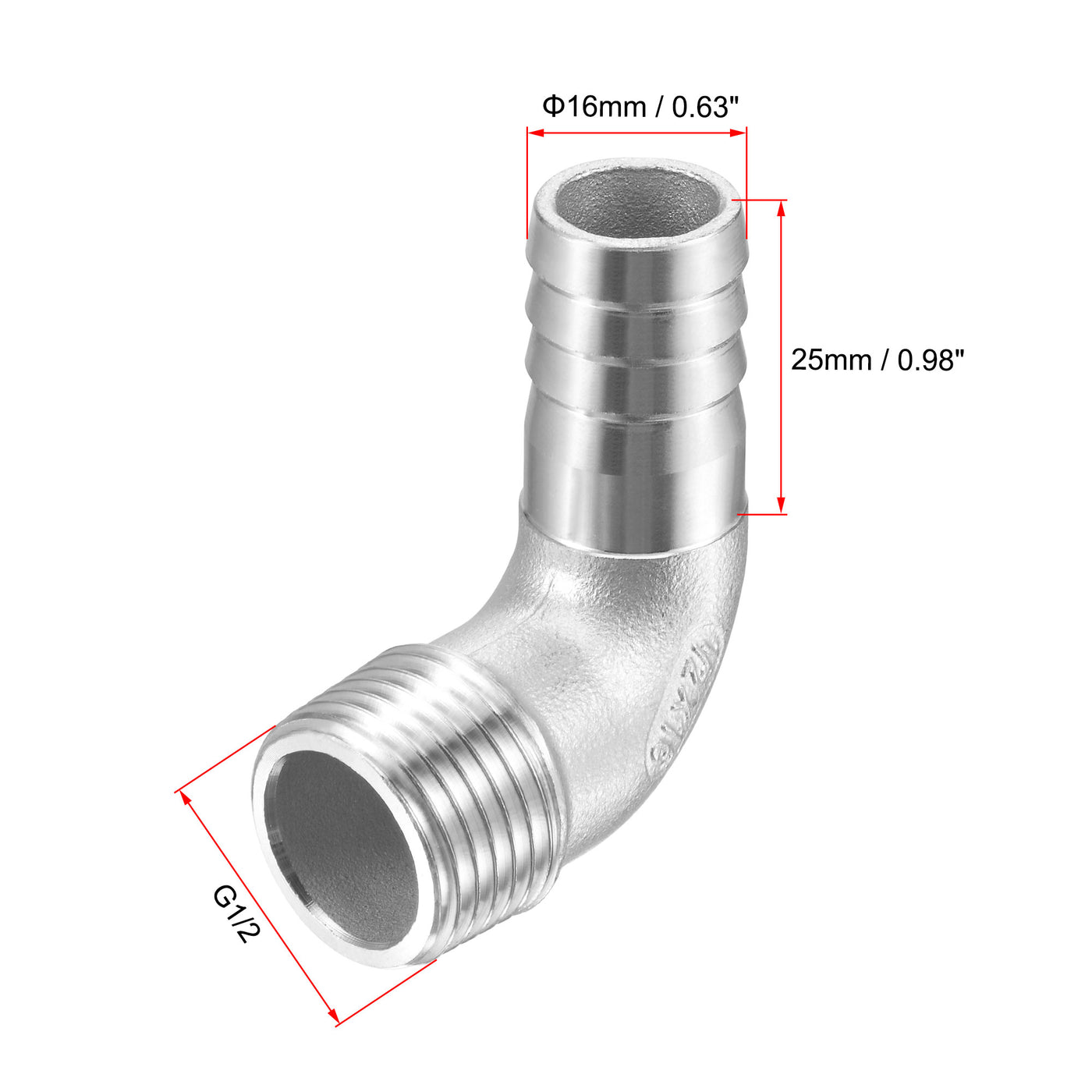 Uxcell Uxcell Stainless Steel Hose Barb Fitting Elbow 20mm x G1/2 Male Pipe Connector