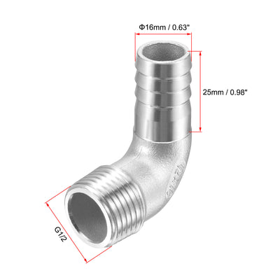 Harfington Uxcell Stainless Steel Hose Barb Fitting Elbow 20mm x G1/2 Male Pipe Connector