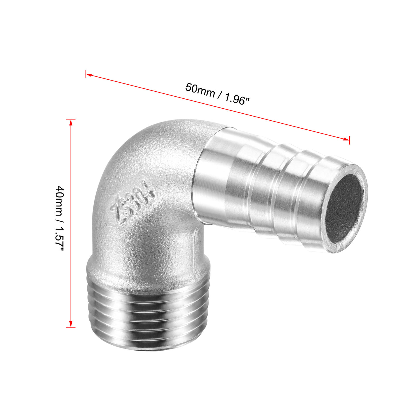 Uxcell Uxcell Stainless Steel Hose Barb Fitting Elbow 20mm x G1/2 Male Pipe Connector