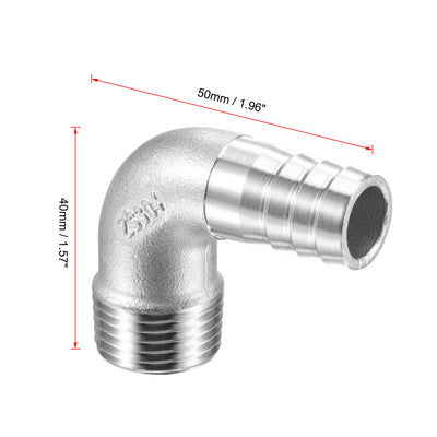 Harfington Uxcell Stainless Steel Hose Barb Fitting Elbow 20mm x G1/2 Male Pipe Connector