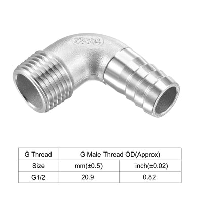 Harfington Uxcell Stainless Steel Hose Barb Fitting Elbow 20mm x G1/2 Male Pipe Connector