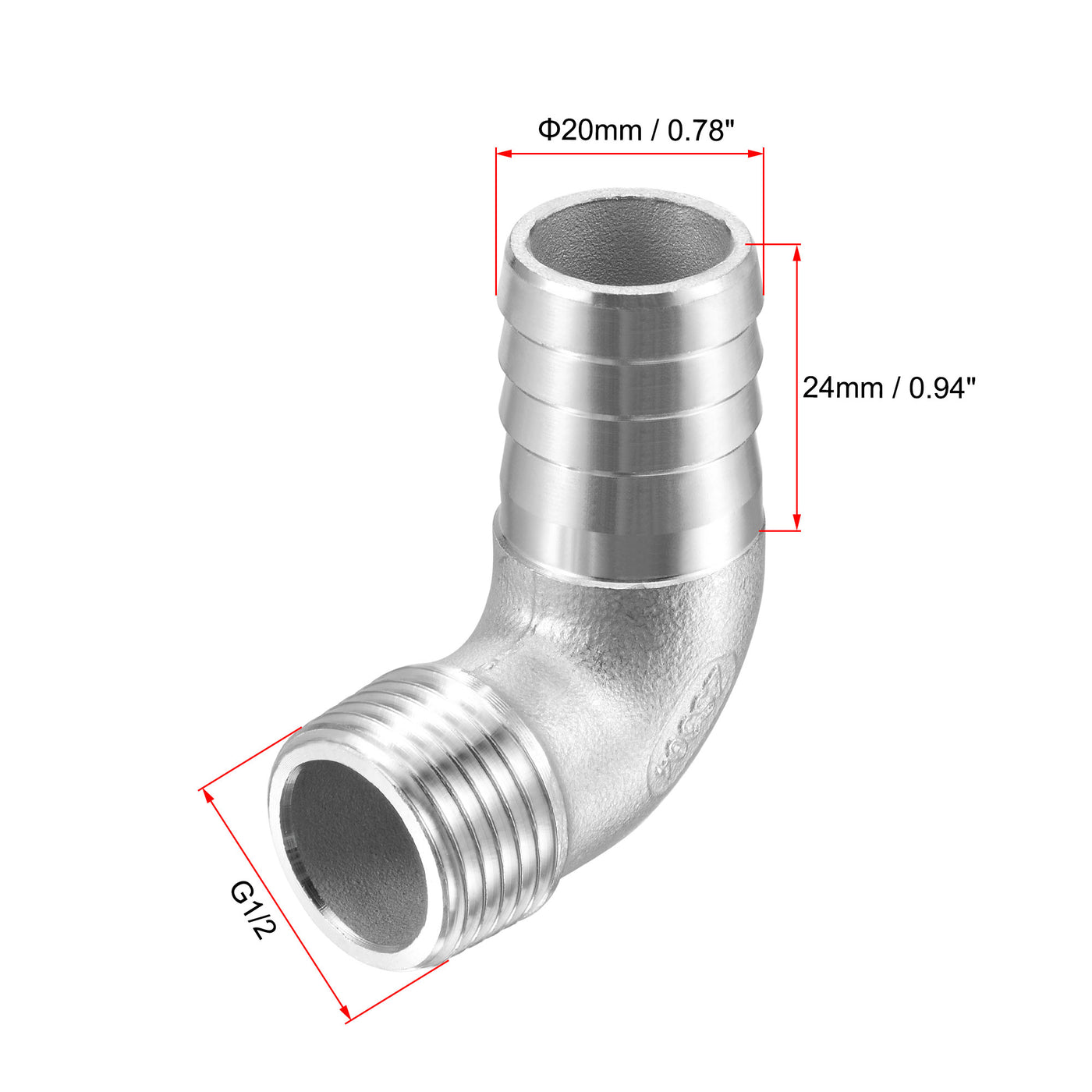 Uxcell Uxcell Stainless Steel Hose Barb Fitting Elbow 20mm x G1/2 Male Pipe Connector