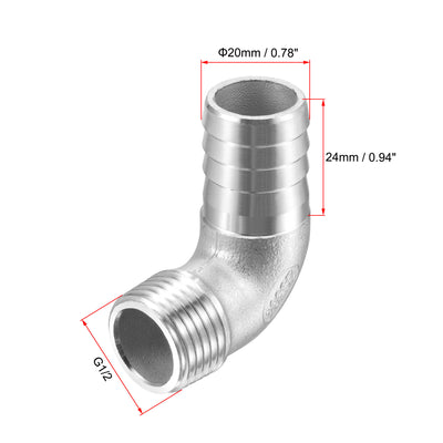 Harfington Uxcell Stainless Steel Hose Barb Fitting Elbow 20mm x G1/2 Male Pipe Connector