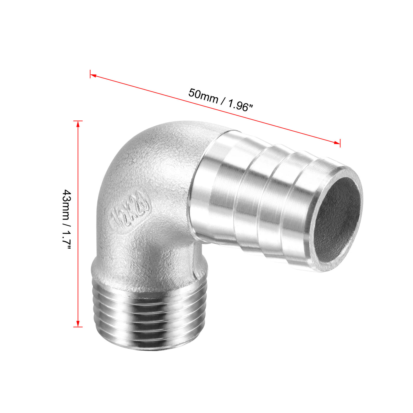 Uxcell Uxcell Stainless Steel Hose Barb Fitting Elbow 20mm x G1/2 Male Pipe Connector