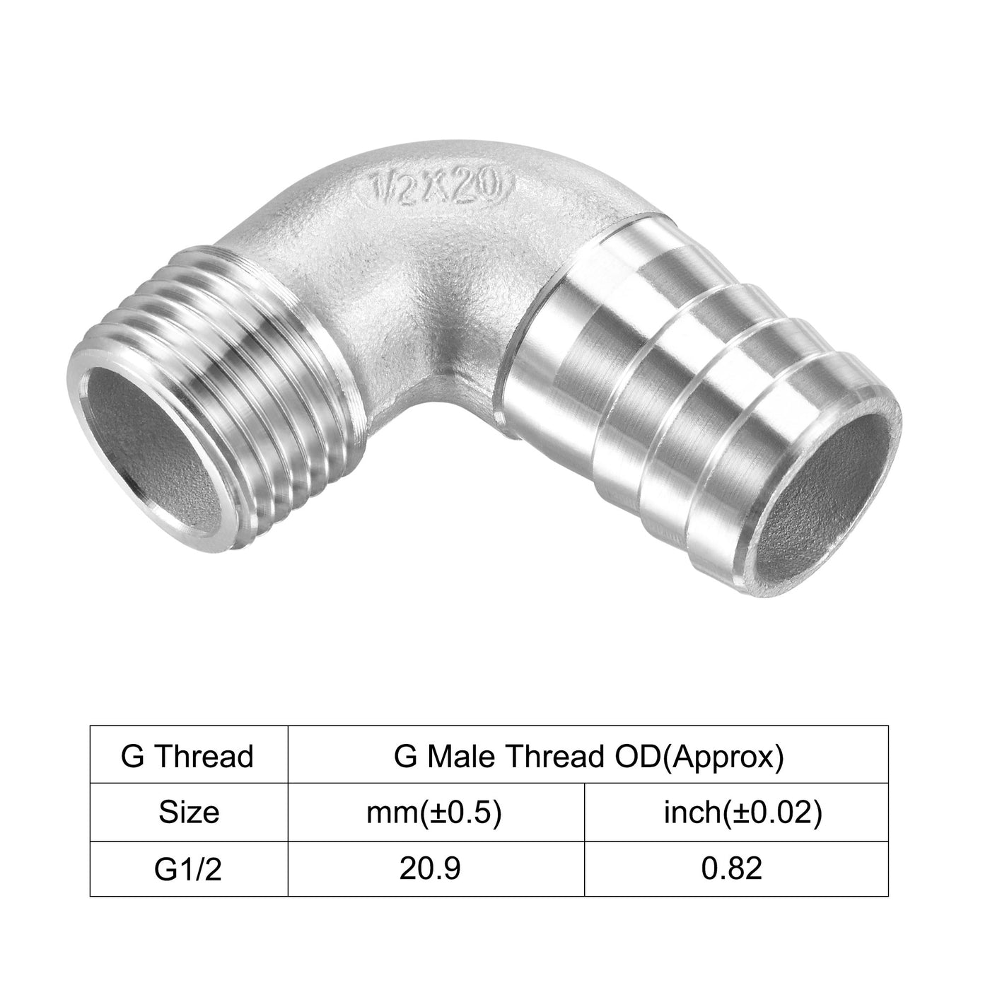 Uxcell Uxcell Stainless Steel Hose Barb Fitting Elbow 20mm x G1/2 Male Pipe Connector