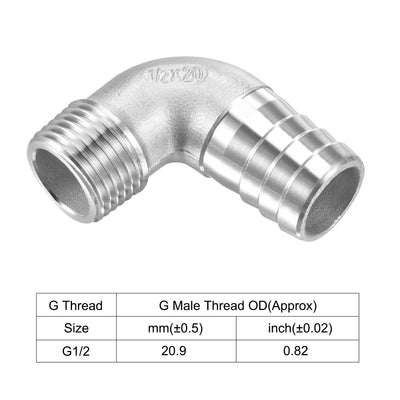 Harfington Uxcell Stainless Steel Hose Barb Fitting Elbow 20mm x G1/2 Male Pipe Connector