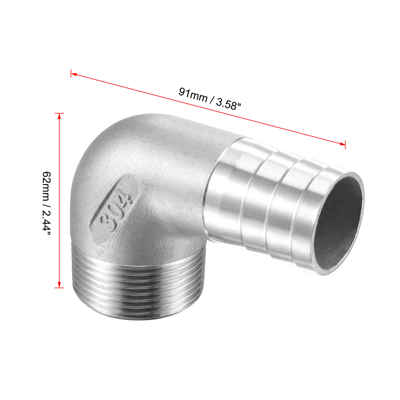 Uxcell Uxcell Stainless Steel Hose Barb Fitting Elbow 40mm x G1-1/4 Male Pipe Connector