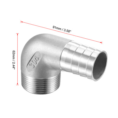 Harfington Uxcell Stainless Steel Hose Barb Fitting Elbow 40mm x G1-1/4 Male Pipe Connector