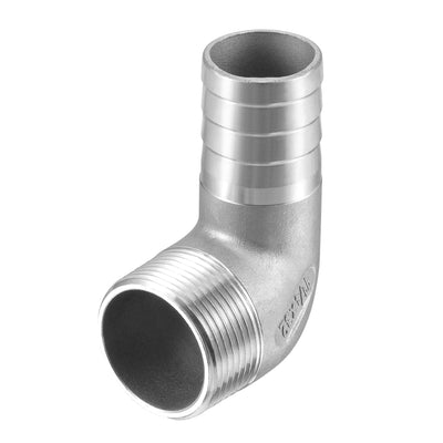 Harfington Uxcell Stainless Steel Hose Barb Fitting Elbow 40mm x G1-1/4 Male Pipe Connector