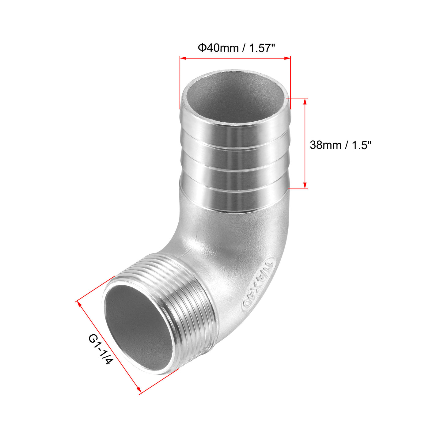 Uxcell Uxcell Stainless Steel Hose Barb Fitting Elbow 40mm x G1-1/4 Male Pipe Connector