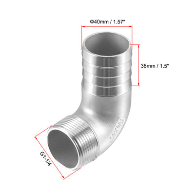 Harfington Uxcell Stainless Steel Hose Barb Fitting Elbow 40mm x G1-1/4 Male Pipe Connector