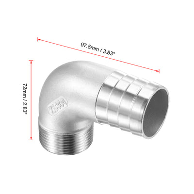 Harfington Uxcell Stainless Steel Hose Barb Fitting Elbow 40mm x G1-1/4 Male Pipe Connector