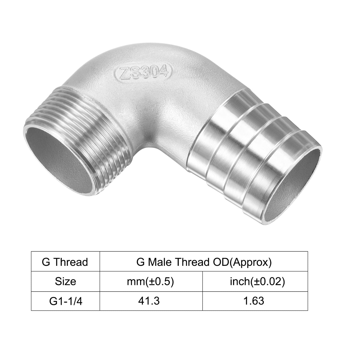 Uxcell Uxcell Stainless Steel Hose Barb Fitting Elbow 40mm x G1-1/4 Male Pipe Connector