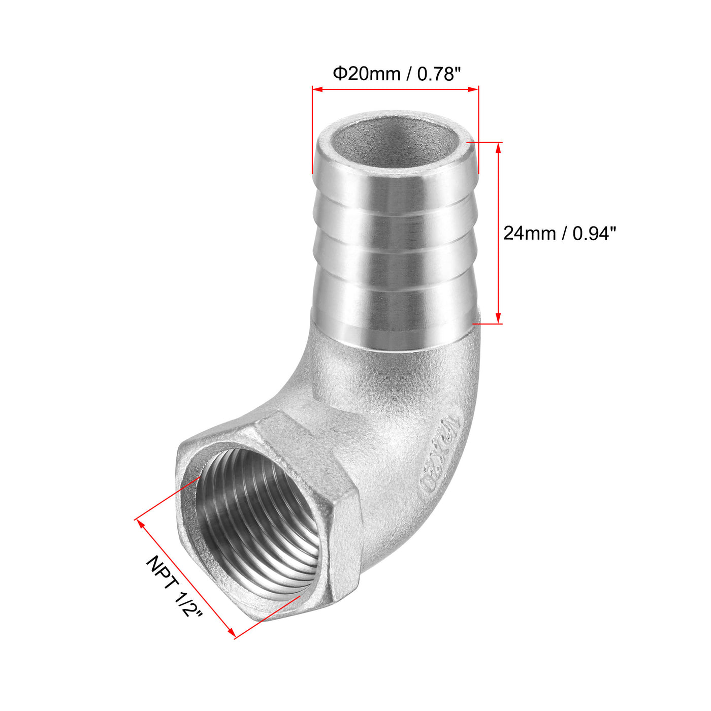 Uxcell Uxcell Stainless Steel Hose Barb Fitting Elbow 20mm x 1/2" NPT Female Pipe Connector