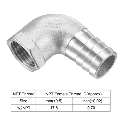 Harfington Uxcell Stainless Steel Hose Barb Fitting Elbow 20mm x 1/2" NPT Female Pipe Connector