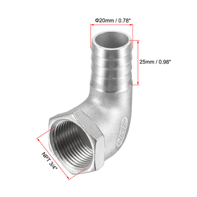 Harfington Uxcell Stainless Steel Hose Barb Fitting Elbow 20mmx3/4" NPT Female Pipe Connector 2pcs