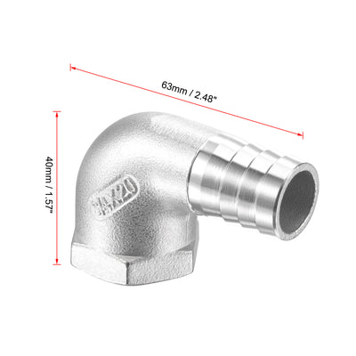 Harfington Uxcell Stainless Steel Hose Barb Fitting Elbow 20mmx3/4" NPT Female Pipe Connector 2pcs