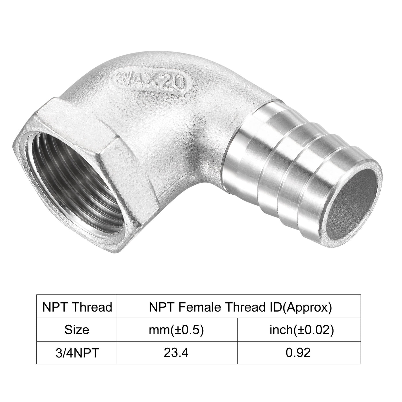 Uxcell Uxcell Stainless Steel Hose Barb Fitting Elbow 20mmx3/4" NPT Female Pipe Connector 2pcs