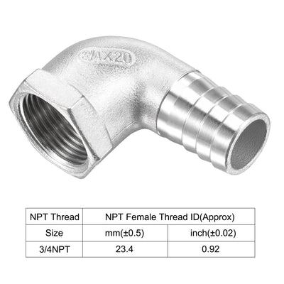 Harfington Uxcell Stainless Steel Hose Barb Fitting Elbow 20mmx3/4" NPT Female Pipe Connector 2pcs