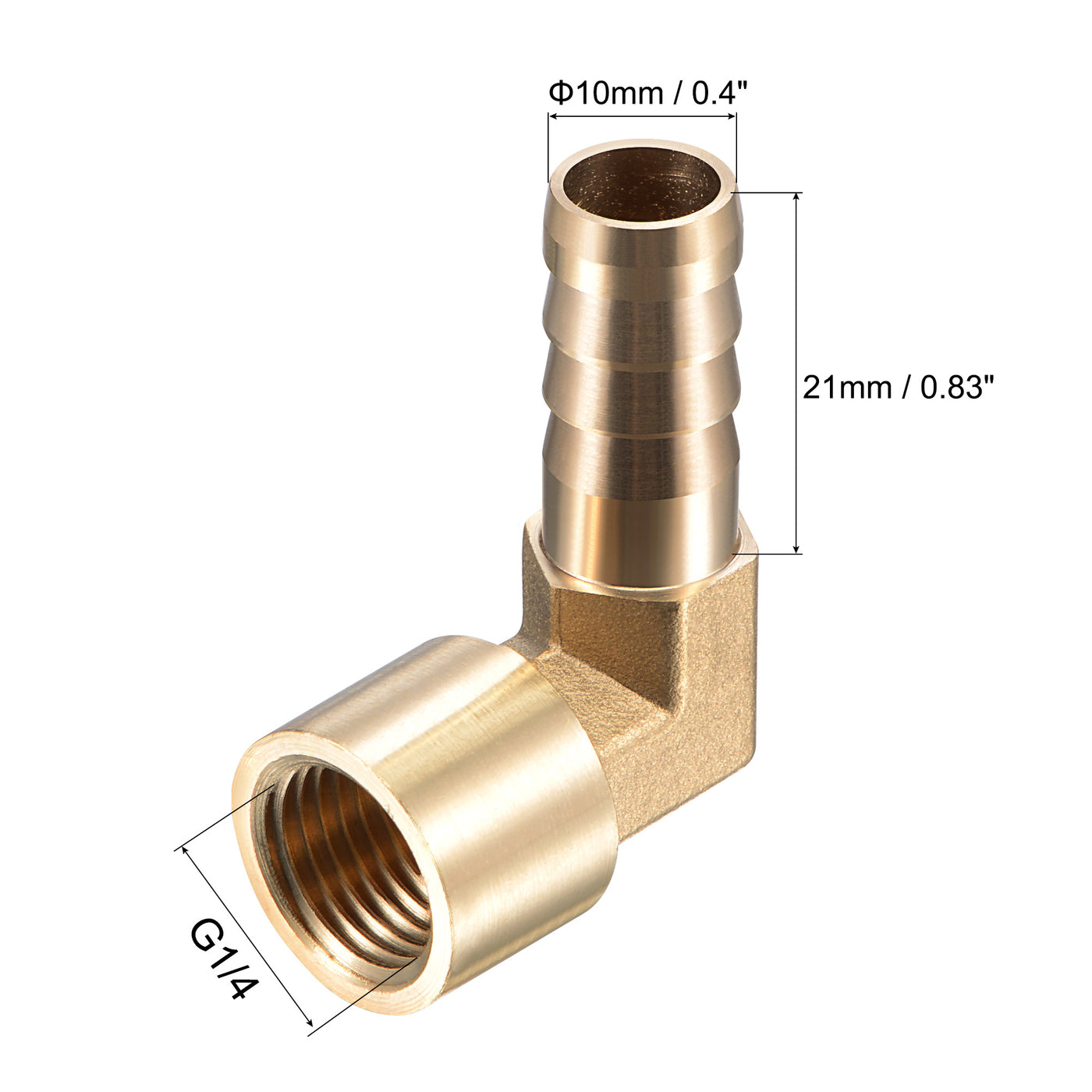 Uxcell Uxcell Brass Hose Barb Fitting Elbow 10mm x G1/4 Female Pipe Connector 2pcs