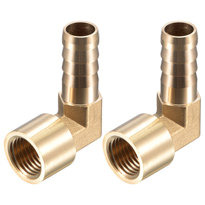 Harfington Uxcell Brass Hose Barb Fitting Elbow 10mm x G1/4 Female Pipe Connector 2pcs