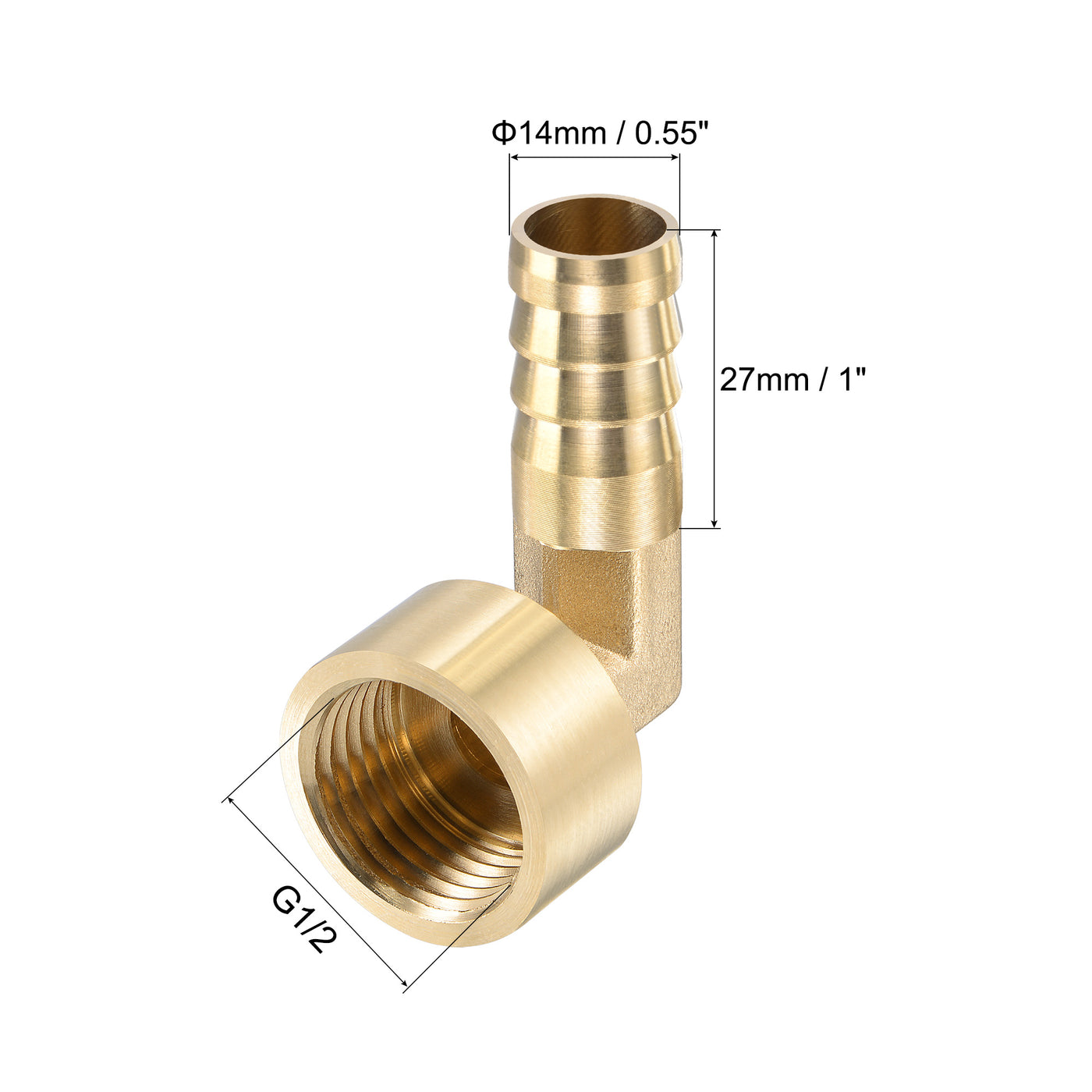 Uxcell Uxcell Brass Hose Barb Fitting Elbow 14mm x G1/2 Female Pipe Connector