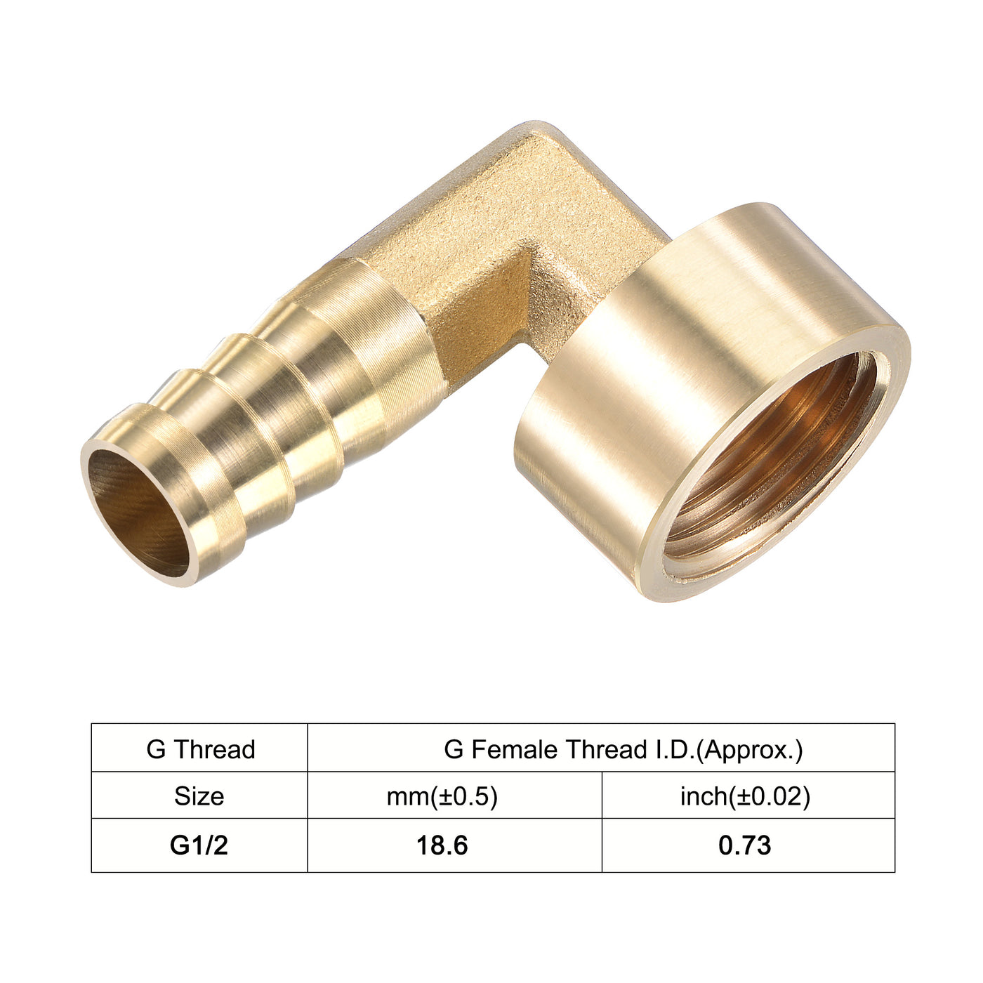 Uxcell Uxcell Brass Hose Barb Fitting Elbow 14mm x G1/2 Female Pipe Connector