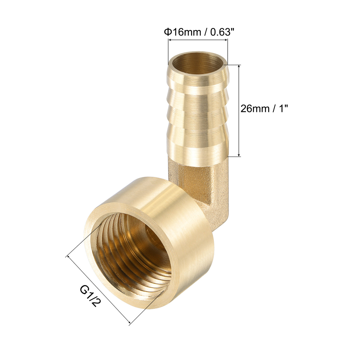 Uxcell Uxcell Brass Hose Barb Fitting Elbow 14mm x G1/2 Female Pipe Connector