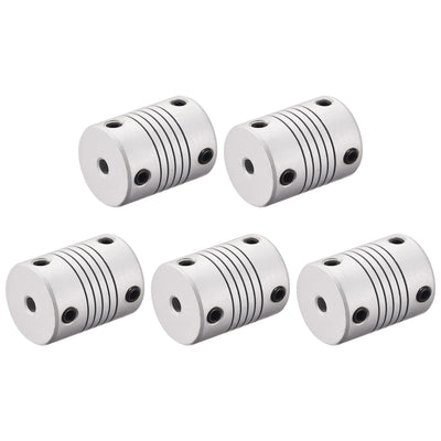 Harfington Uxcell 4mm to 8mm Aluminum Alloy Shaft Coupling Flexible Coupler L25xD19 Silver,5pcs