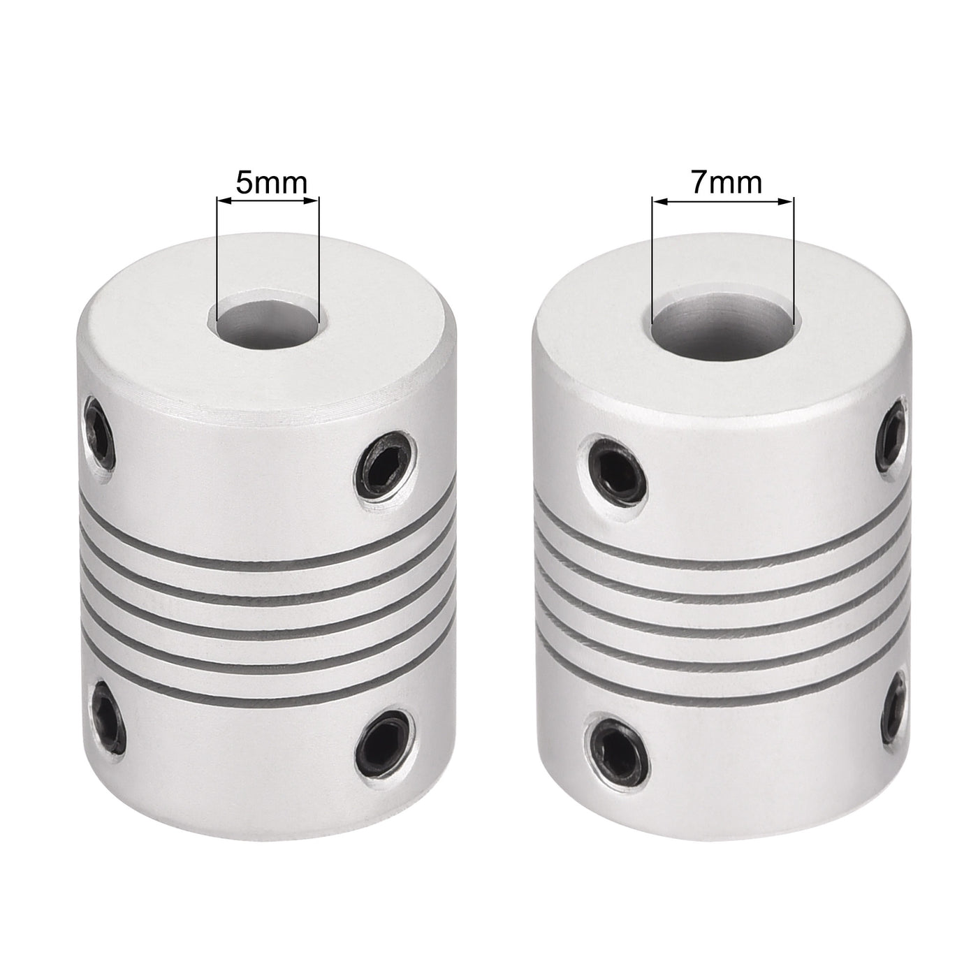 uxcell Uxcell 5mm to 7mm Aluminum Alloy Shaft Coupling Flexible Coupler L25xD19 Silver,5pcs