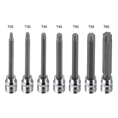 Harfington Uxcell 3/8" Drive x T25 T30 T40 T45 T50 T55 T60 Torx Bit Socket Set, CR-V Bits & Sockets 110mm Length (For Hand Use Only) 7-Piece