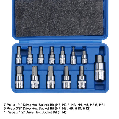 Harfington Uxcell H2 - H14 Hex Bit Socket Set, S2 Bits & CR-V Sockets (For Hand Use Only) 13-Piece